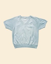 True Vintage 1960s  70s Blank Short Sleeve Sweatshirt Sportswear Blue Size M