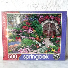 Springbok Wine Cellar 500 Piece Jigsaw Puzzle Flowers Ornate Gate 18 x 23.5 NEW