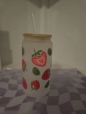 Handmade frosted libby cup, 16 OZ, strawberry 