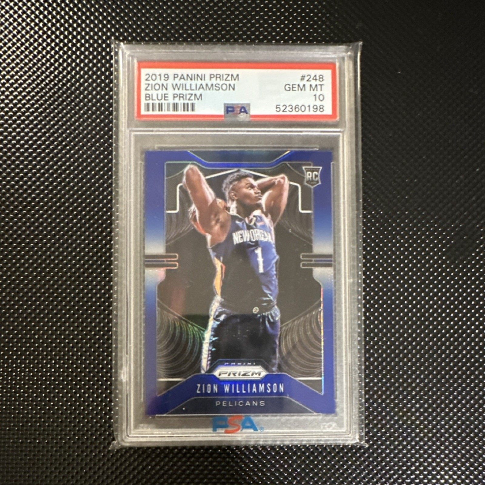 2019-20 Panini Prizm Zion Williamson Blue Prizm #248 Rookie /199 PSA 10