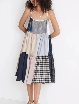 Madewell x La Reunion Upcycled Patchwork Cami Midi Dress XS Made USA Cotton