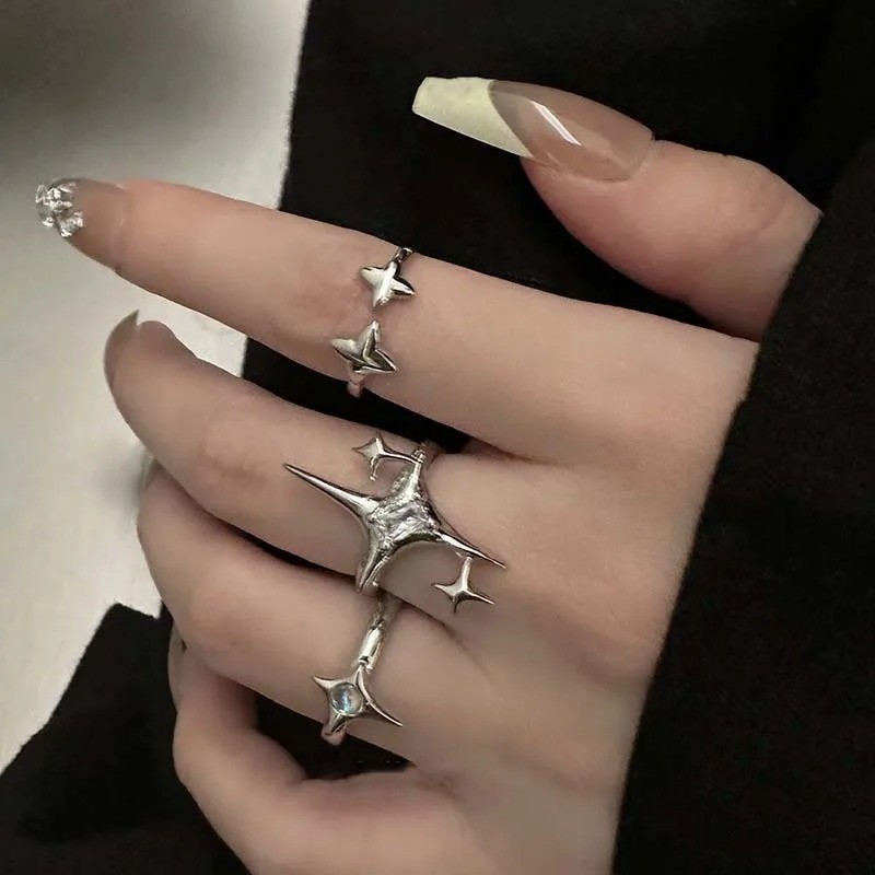 Anello aperto regolabile stella croce vintage punk gotico Y2K coppia gioielli regalo
