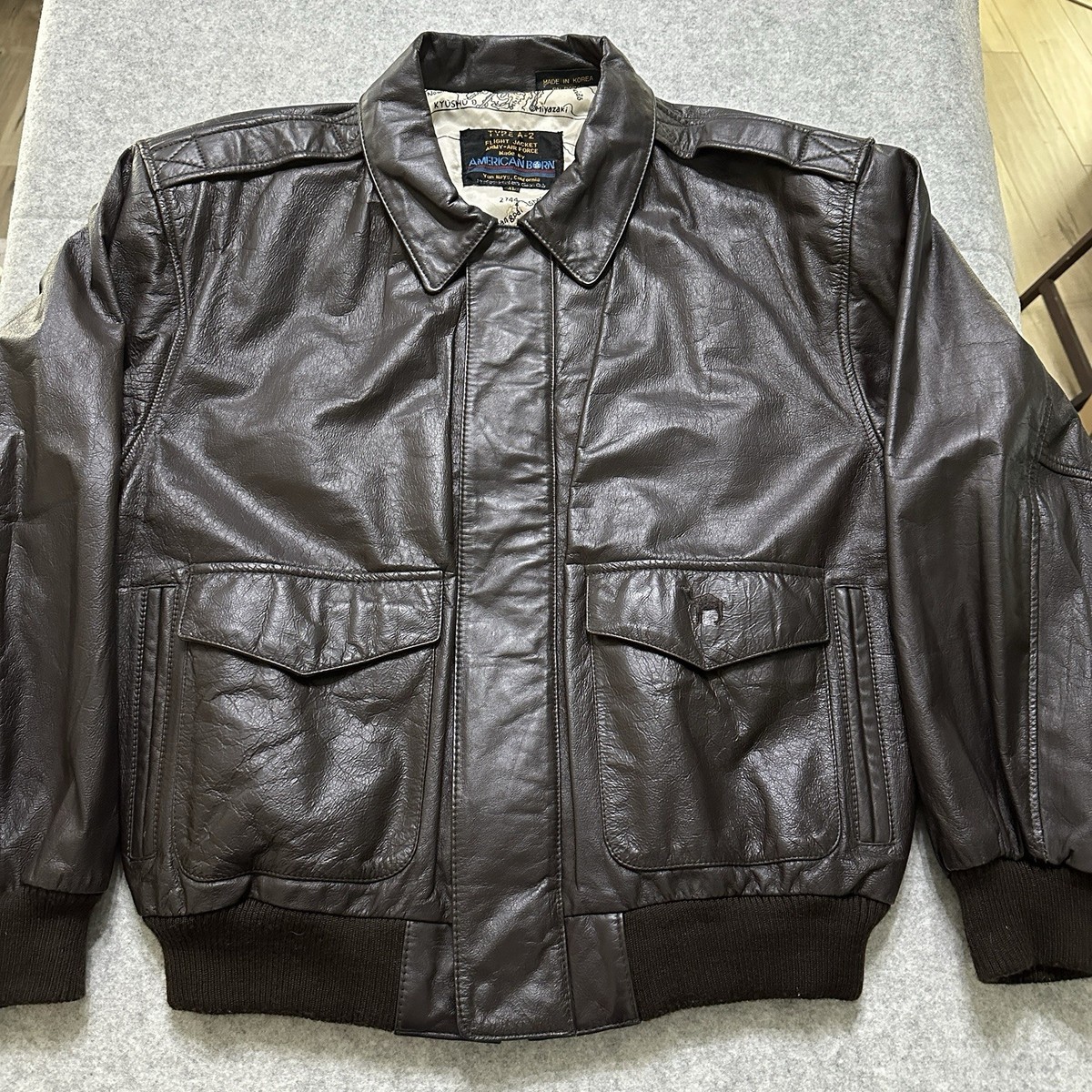 Vtg 1991 Camel Joe A-2 Leather Flight Jacket American Born Korea