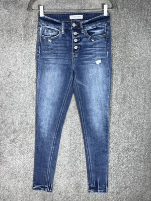 Flying Monkey Platinum Distressed Button Fly Skinny Jeans Womens Size 25 Blue