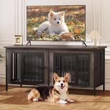 Wooden Dog Crate 54"-63" Furniture for 2 Dog with Divider and Double Door 300 lb