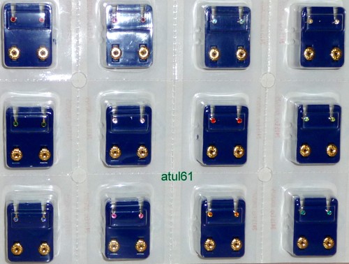 Pk of 12 Mini Caflon Ear-piercing Studs Gold/silver Plated/birthstone Colours - Picture 9 of 60