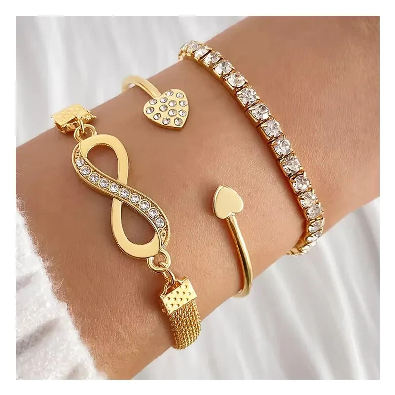 Armbänder Armband Armreif 3 er Set Kristall Diamant Strass Schmuck Damen Gold