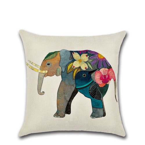 18" Elephant Print Cotton Linen Cushion Cover Pillow Case Sofa Home Decor - Picture 4 of 17