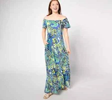 Attitudes by Renee Reg. Como Jersey Flutter Sleeve Maxi Dress Paisley M A637010