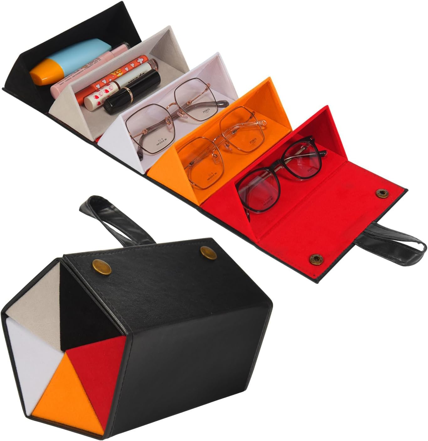 Travel Sunglass Organizer, Portable Multiple PU Eyeglass Case Organizer, Foldabl