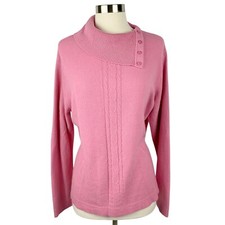 WHITE STAG women's Sweater Split button Neck Cable Knit rose color X-Large 16-18