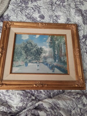 Claude Monet Garden Scene Print And Signed By Artist With Gole Gilt Frame