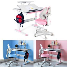 Pink/Blue Super Large Adjustable Kids Study Desk Chair Set Table w/Shelf Drawer