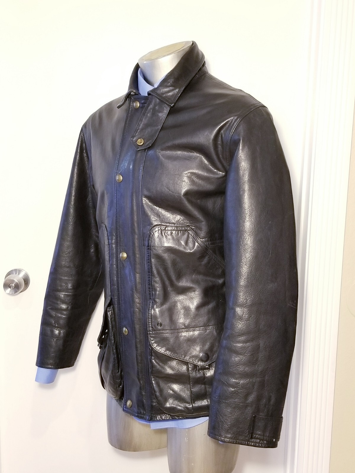 POLO RALPH LAUREN MEN MEDIUM LEATHER JACKET WOOL LINING 7 POCKETS BIKER VINTAGE image 2