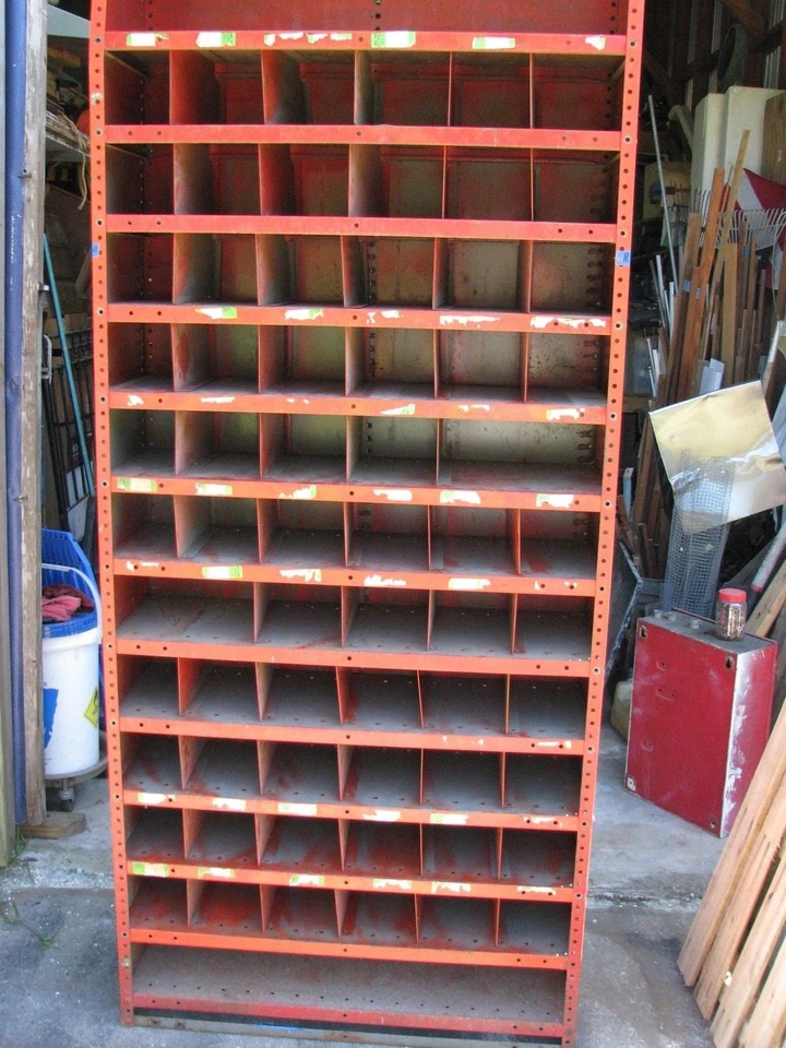 Vintage Industrial Shabby Chic Steel Red Multi Cabinet, Metal Cubby - Image 3 of 4