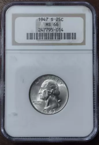 1947-S Washington Silver Quarter ~ NGC Graded MS66 ~ Old Soapbox ~ Nice Rev Tone