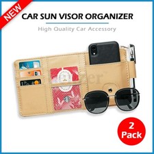 2x Leather Car Sun Visor Organizer Bag Pouch Multiple Pocket Card Storage Holder