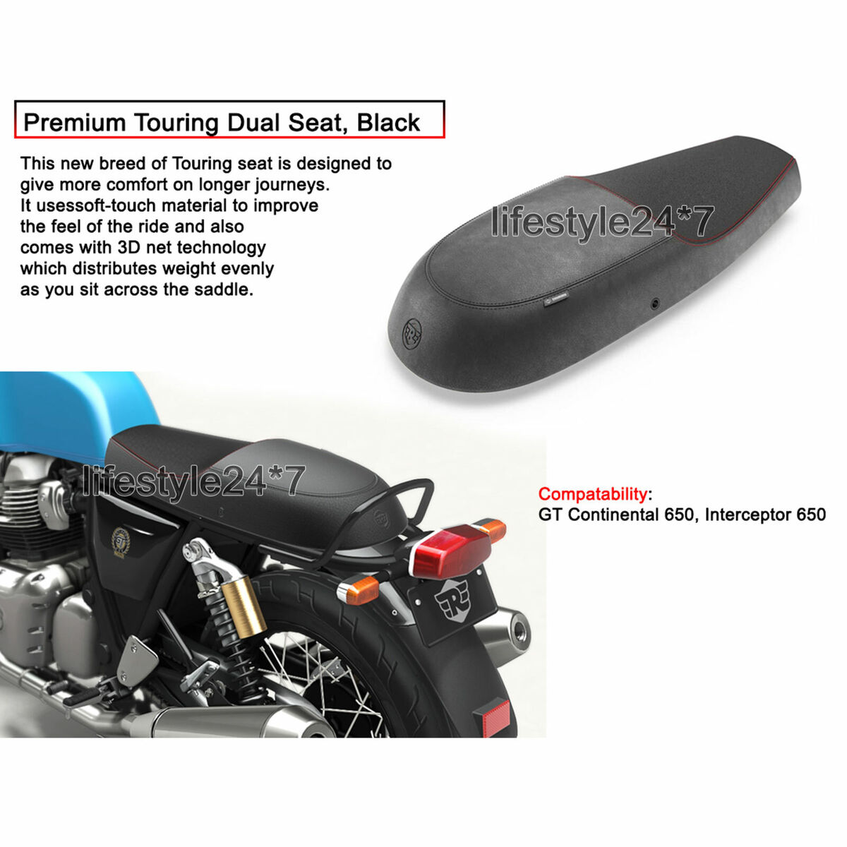 Royal Enfield GT Continental And Interceptor 650 Touring Dual Seat Black