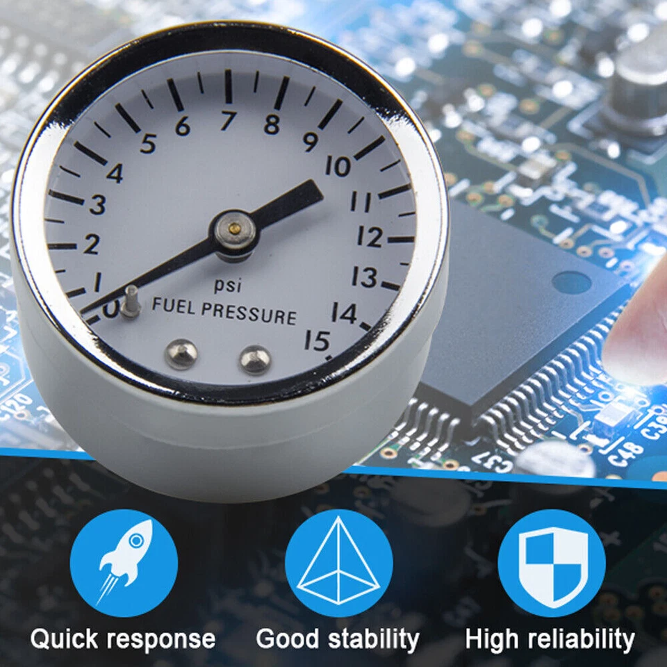 Manómetro de presión de combustible 0-15 psi 1,5" lleno de líquido, 1/8" Npt, para Holley Edelbrock Foto 3 de 4