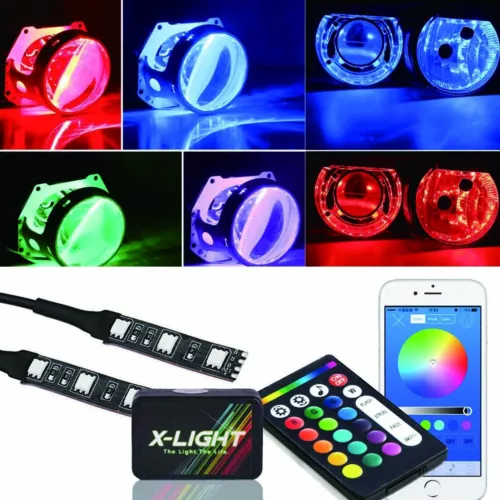 Remote + Bluetooth APP RGB LED Demon Eye Halo Ring Headlight Projector retrofit