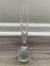 Vintage Clear Bubble Base Blown Glass Vase Narrow Mid Century Modern Smooth
