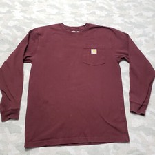 Carhartt Shirt Mens Small Red Pocket Loose Pullover Long Sleeve Workwear