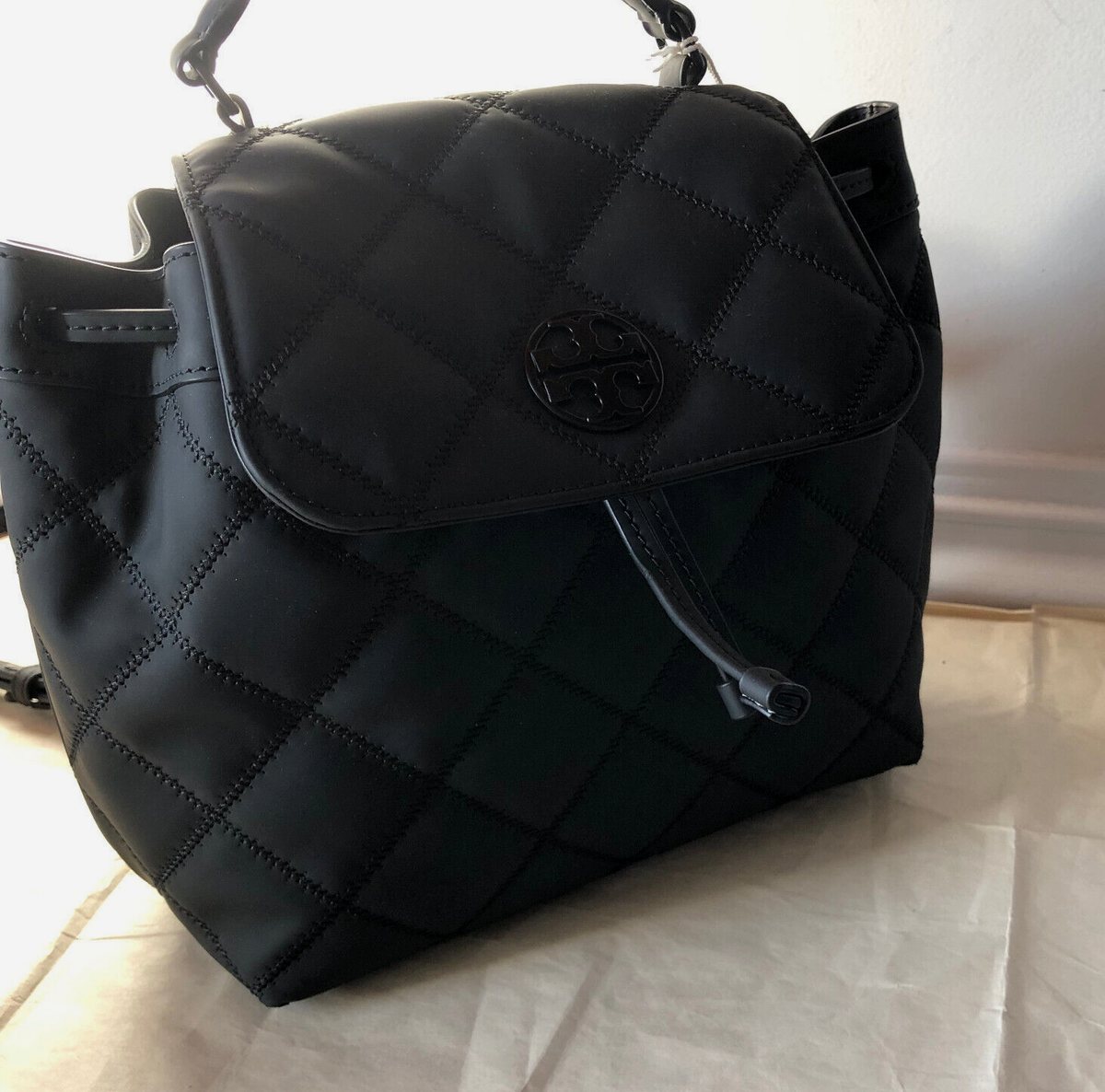 New Tory Burch Willa Matte leather Backpack Black Quilted  display picture 2