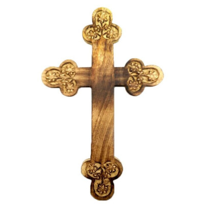 Handmade Greek Orthodox Wood Carved Wall Cross Christ Crucifix Athos 1A
