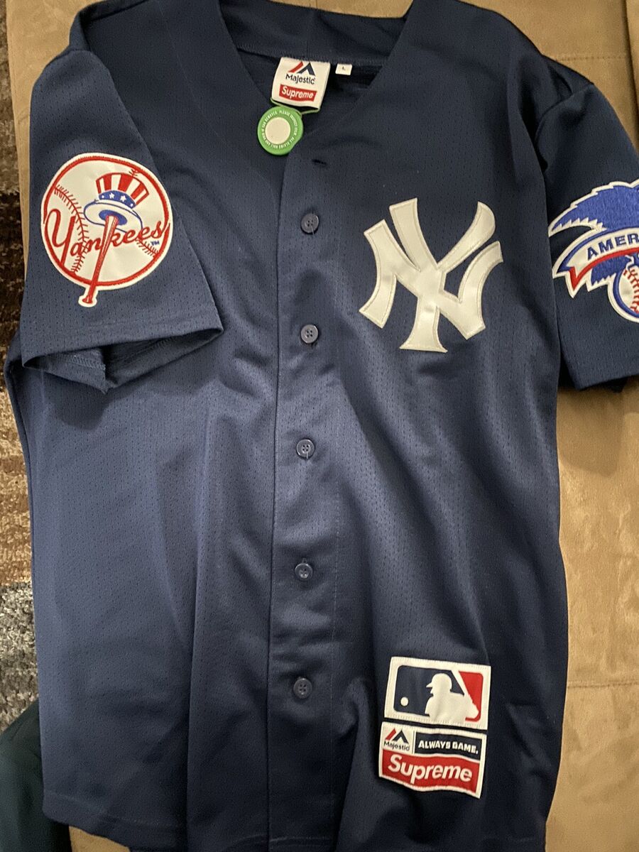 SS15 SUPREME X MAJESTIC NEW YORK YANKEES JERSEY NAVY Large SS15 SUPREME X MAJESTIC NEW YORK YANKEES JERSEY NAVY Large