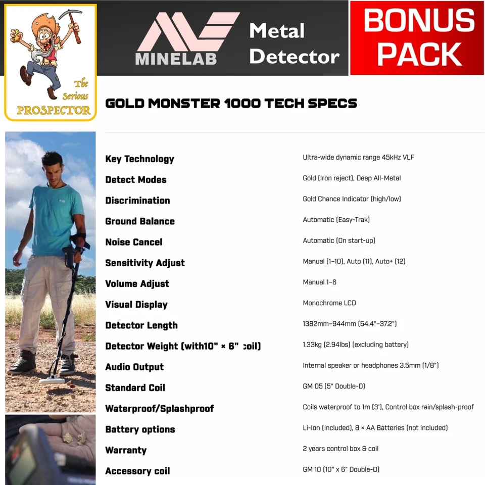 Minelab Gold Monster 1000 Metal Detector  | Fully Automatic - GOLD | BONUS PACK! - image 4 of 4