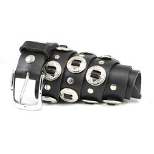 Men's Chrome Conchos 7120 Black Genuine Leather Belt W/ Interchangeable Buckle