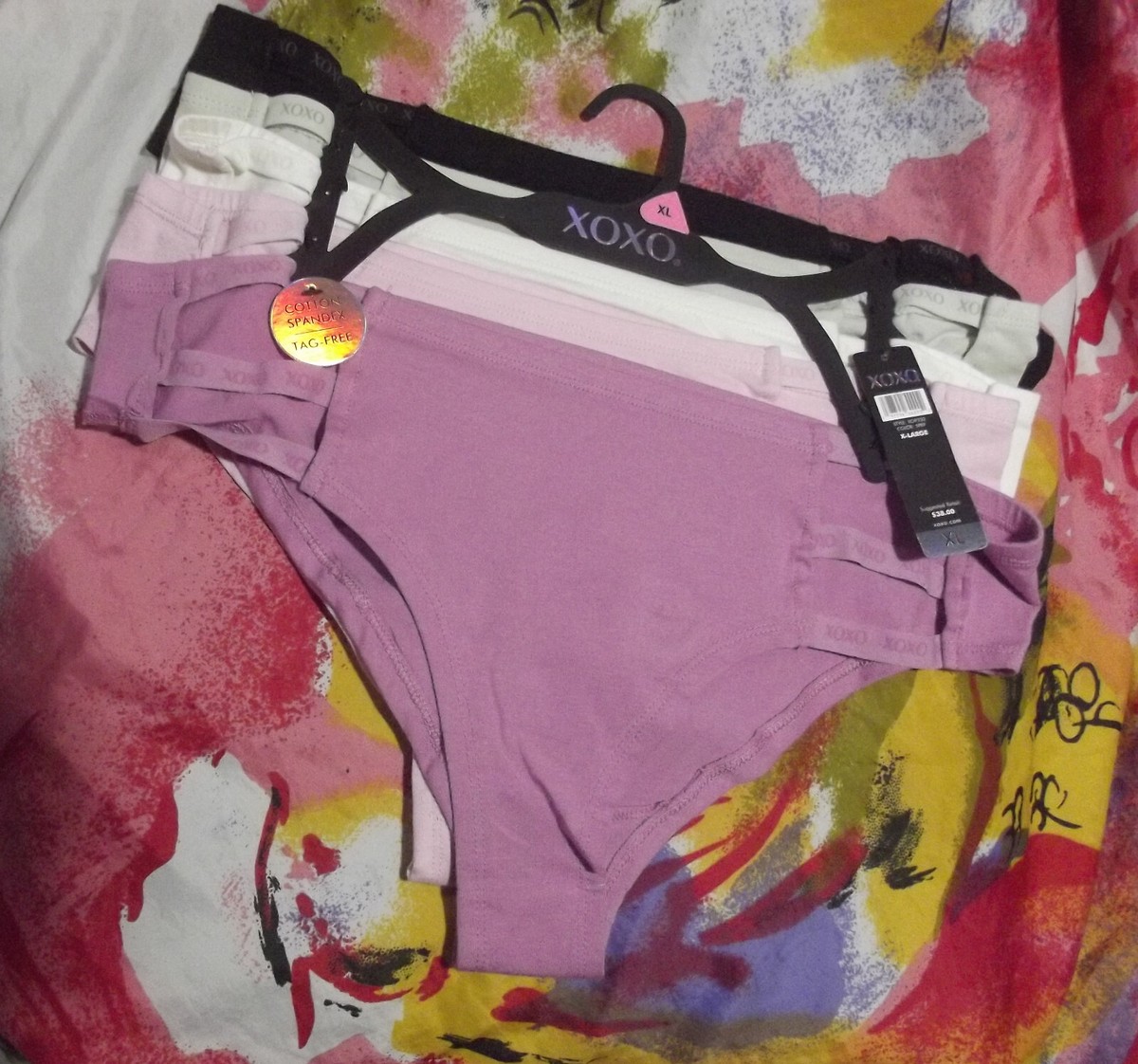 ♡xoxo♡ 5 XOXO INTIMATES XO9332 5PKF LOGO STRING ACCENT COTTON HIPSTER
