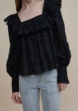 $396 Acler Women's Black Valentine Cut-out Ruffled Top Size AU 6/ US 2