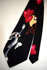 Neck Tie VTG Looney Tunes 90s Bugs Bunny Taz Red Heart Balloons 59" x 3.75" 1995