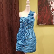 Light Blue One Shoulder Beaded Dress With Sequins