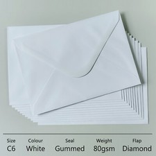 White C6 Envelope Invitation 80gsm 162x114mm Plain Gummed Seal Diamond 1500 Bulk