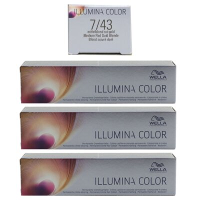 Wella Illumina 3 x 60 ml 7/43 mittelblond rot gold Set