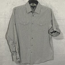 Banana Republic Shirt Men's L Slim Fit Button Up Roll Tab LS Gray Striped Stain
