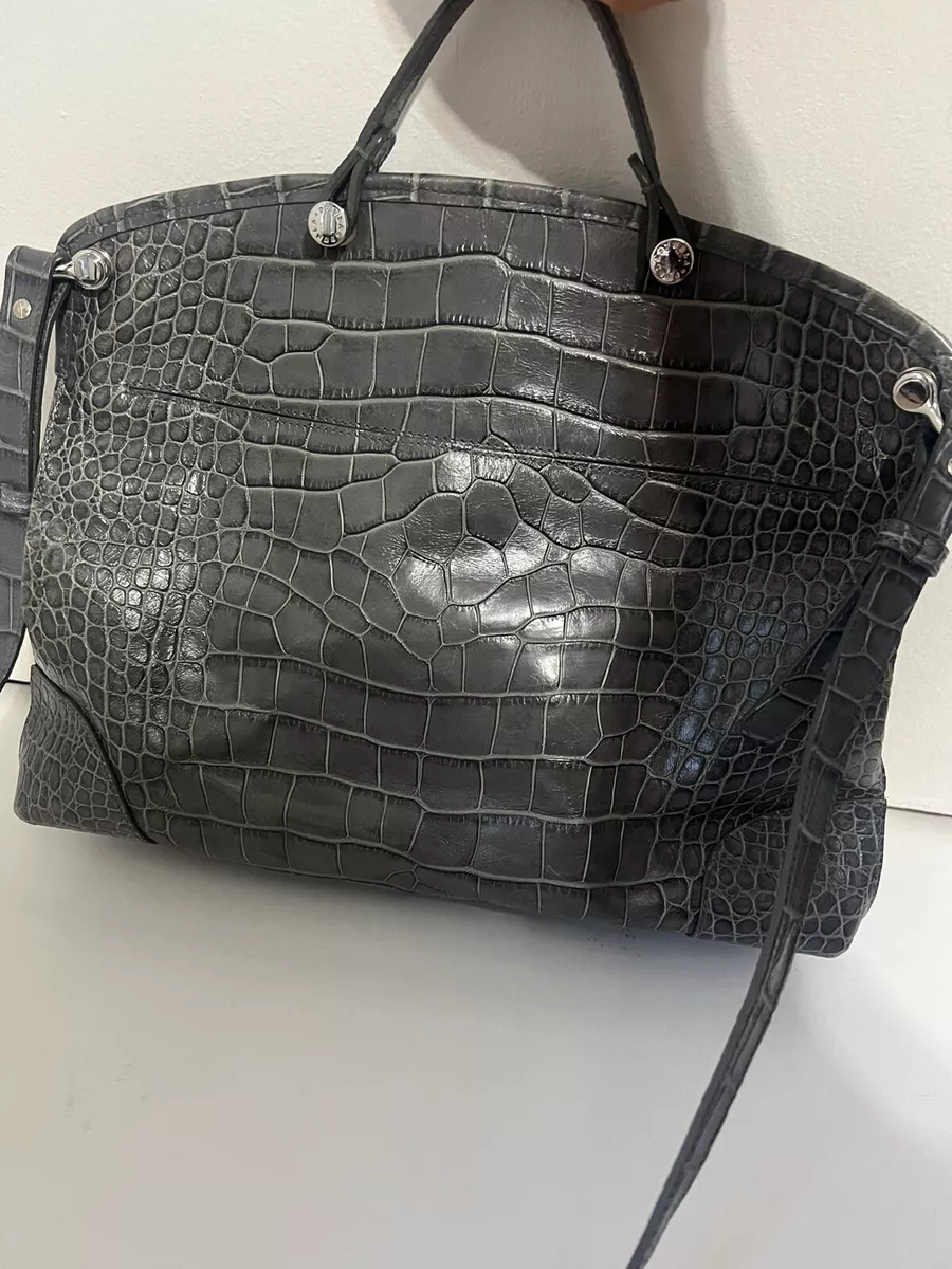 FURLA Gray Croc Embossed Leather Piper Cartella Tote Crossbody Bag