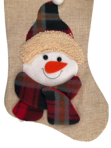 Handmade Christmas Stocking Farmhouse Country Snowman Plaid Felt, Canvas, 16" - Picture 2 of 4