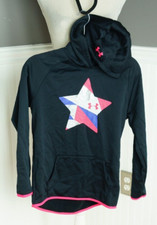 Under Armour Girls Soft Hoodie Size XL Coldgear Black Pink 18" Pit to Pit