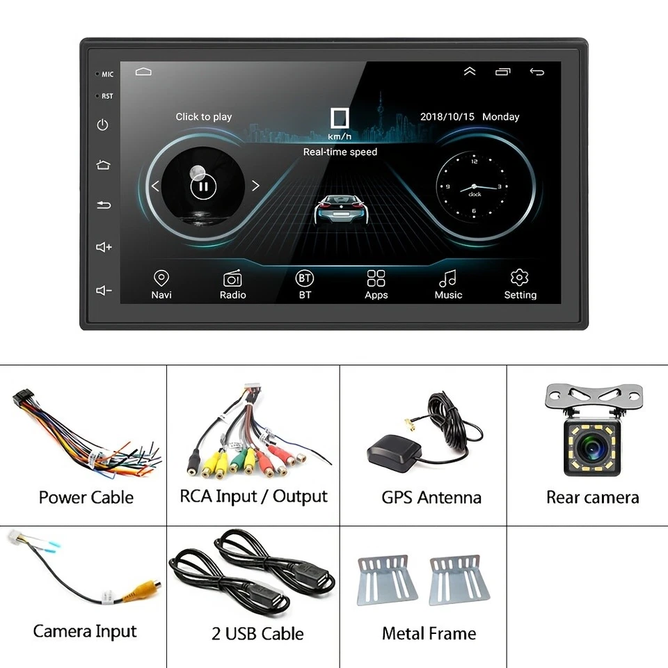 7 Inch Android Double 2Din Car Radio Stereo GPS Nav Unit USB FM + Rear Camera - Image 3 of 4