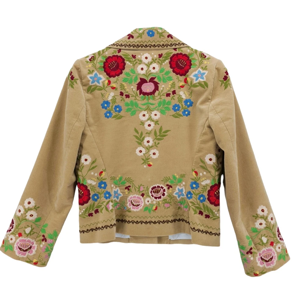 Chaqueta Blazer Johnny Was Biya Beige Bordada Usada en Excelente Condición Talla PEQUEÑA Foto 3 de 4