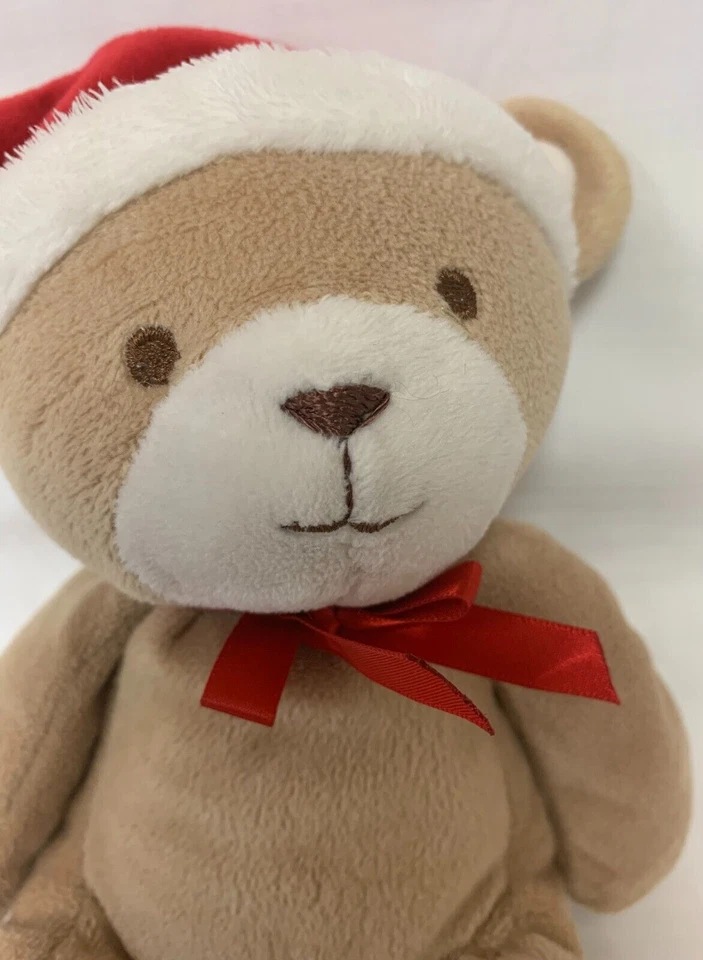 Carter's Just One Year Teddy Bear Tan Christmas Hat Plush Lovey Stuffed Animal - Image 2 of 4
