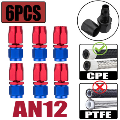 6X AN12 12AN Straight Swivel Fuel Oil Gas Line Hose End Fitting Adapter 0 Degree
