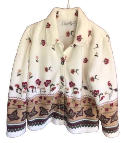 Womens Jacket Size L White Floral Lightweight Soft Poly Classic Elements EUC - Picture 3 of 8