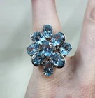 925 Sterling Silver Vintage Multi Stone Aquamarine Cluster Ring Size 5.75