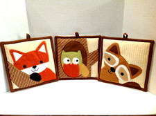 NEW LAMBS  IVY QUILTED FOX OWL RACOON PADDED NURSERY CRIB WALL DECOR LOT OF 3