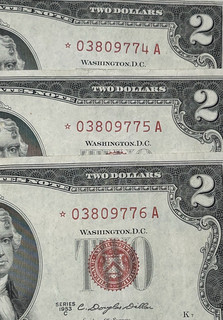 1953 C $2 Red Seal STAR Notes 3 Consecutive Bills RARE LOW Shipping!!!