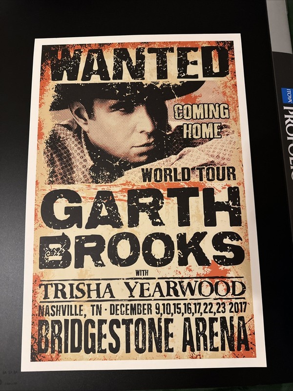 OFFICIAL GARTH BROOKS Bridgestone SHOW PRINT Nashville Tour Poster 2017 Yearwood